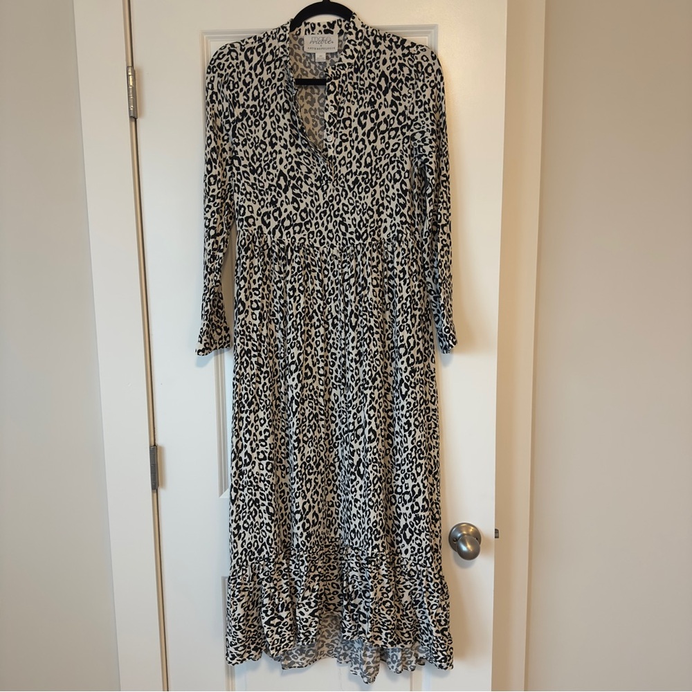 Anthropologie x Mare Mare Lynda Black and White Animal Print Long Sleeve Dress